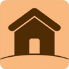 Brown square icon of a house with a central door and triangular roof, set against a lighter brown background.